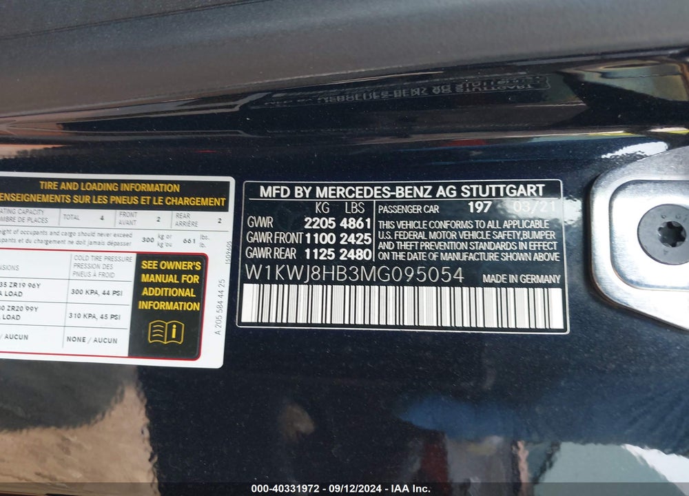 2021 MERCEDES-BENZ AMG C 63 S VIN: W1KWJ8HB3MG095054