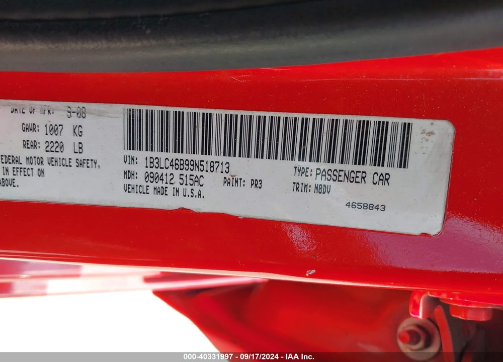 2009 DODGE AVENGER SE/SXT VIN: 1B3LC46B99N518713
