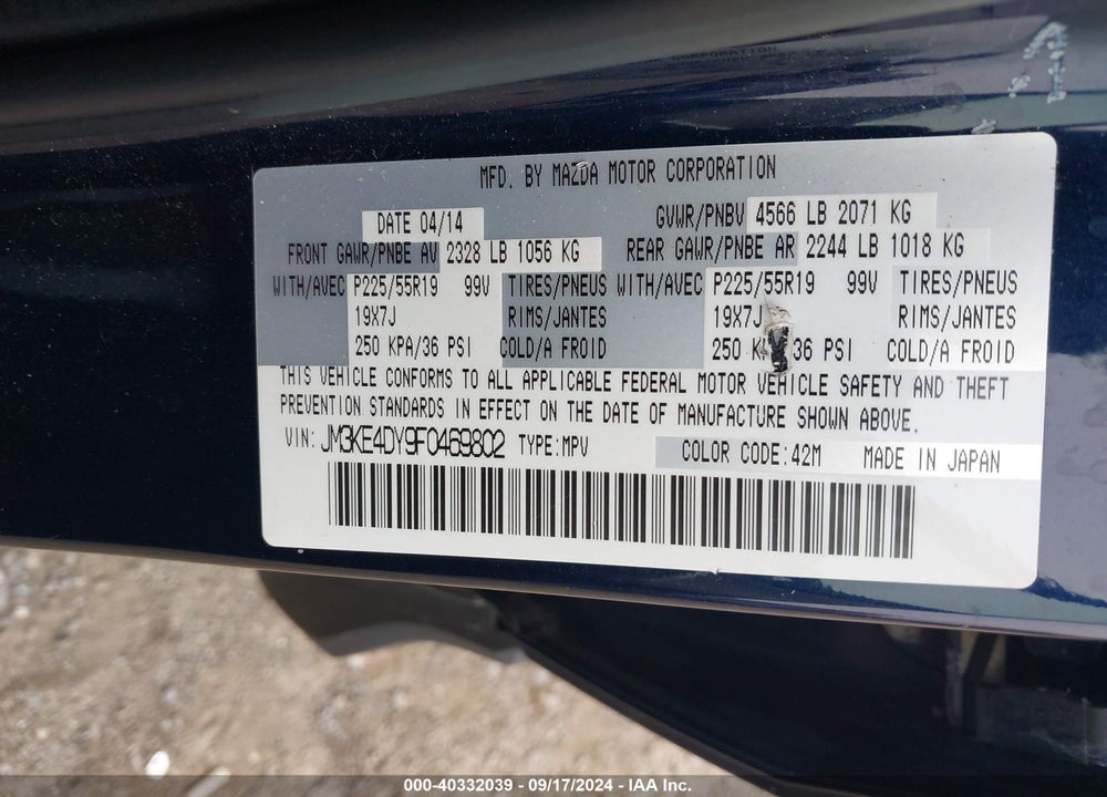 2015 MAZDA CX-5 VIN: JM3KE4DY9F0469802