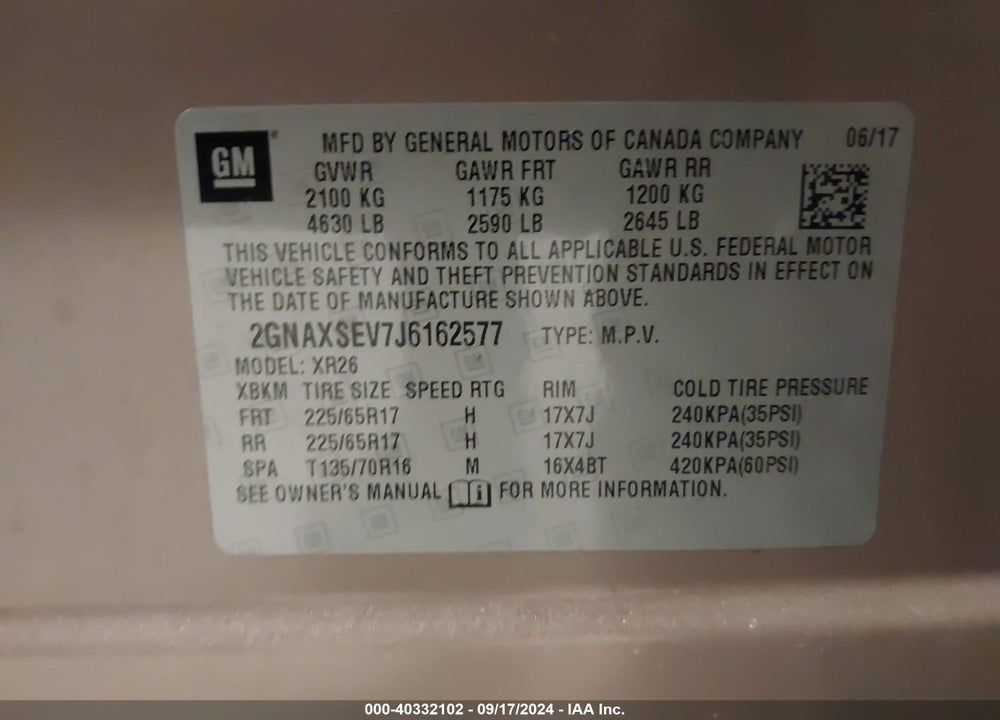 2018 CHEVROLET EQUINOX LT VIN: 2GNAXSEV7J6162577