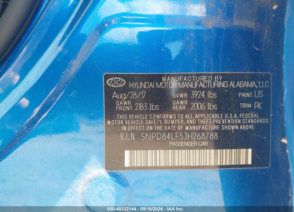 2018 HYUNDAI ELANTRA SEL VIN: 5NPD84LF5JH268788
