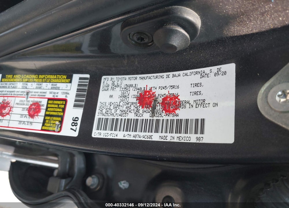 2020 TOYOTA TACOMA SR5 V6 VIN: 3TMAZ5CN9LM140337