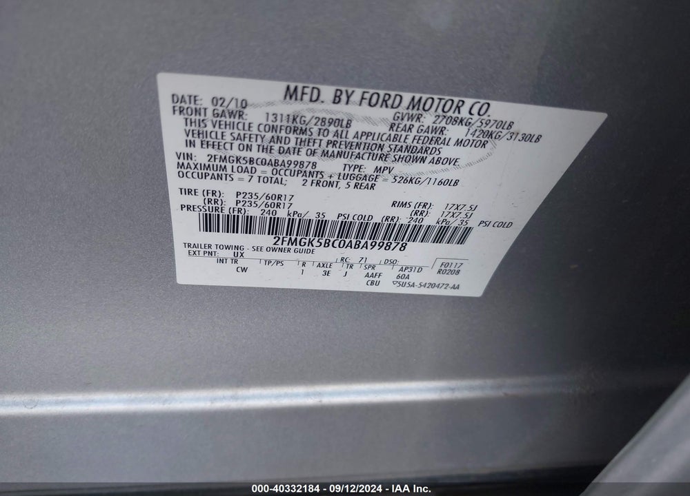 2010 FORD FLEX SE VIN: 2FMGK5BC0ABA99878