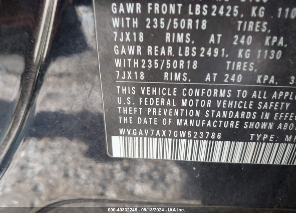 2016 VOLKSWAGEN TIGUAN SE VIN: WVGAV7AX7GW523786