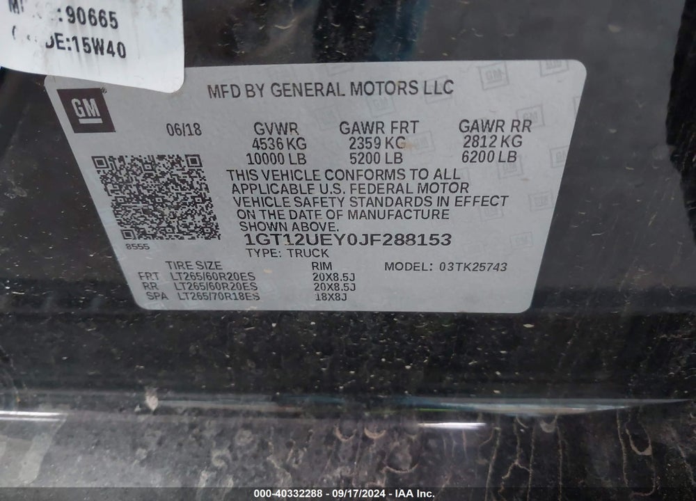 2018 GMC SIERRA 2500HD DENALI VIN: 1GT12UEY0JF288153