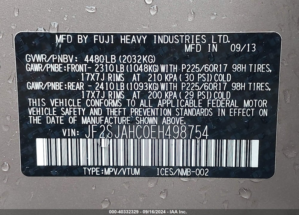 2014 SUBARU FORESTER 2.5I LIMITED VIN: JF2SJAHC0EH498754