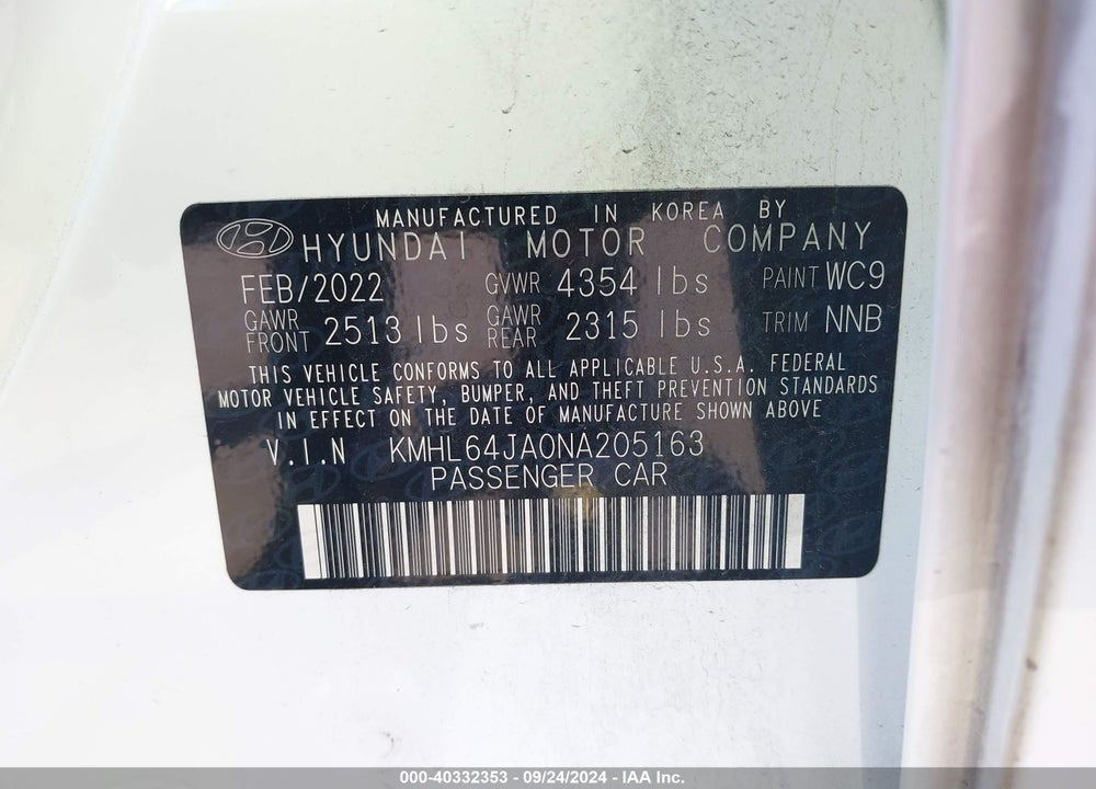 2022 HYUNDAI SONATA SEL VIN: KMHL64JA0NA205163
