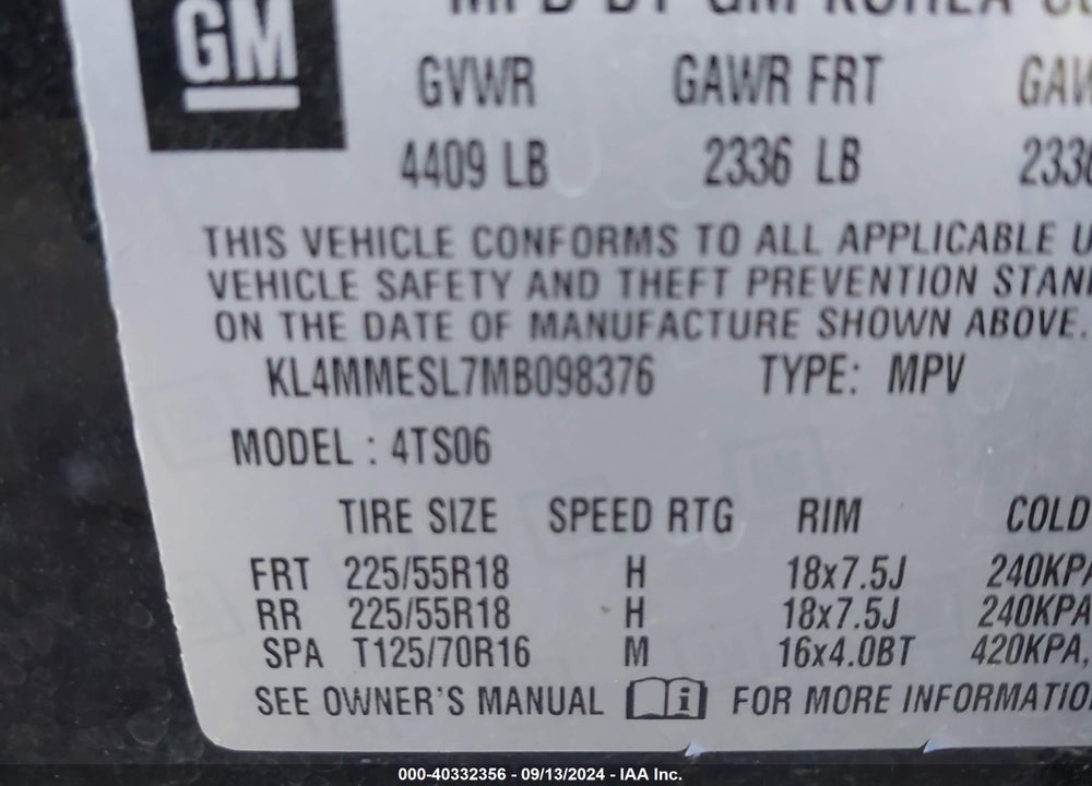 2021 BUICK ENCORE GX SELECT VIN: KL4MMESL7MB098376