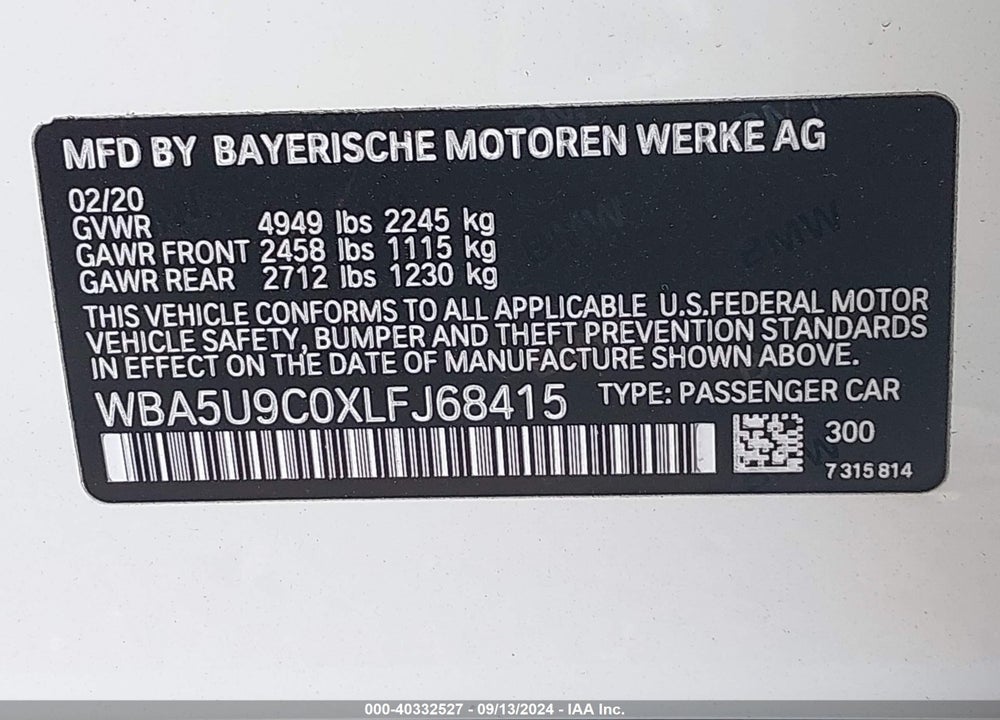 2020 BMW 3 SERIES M340I XDRIVE VIN: WBA5U9C0XLFJ68415