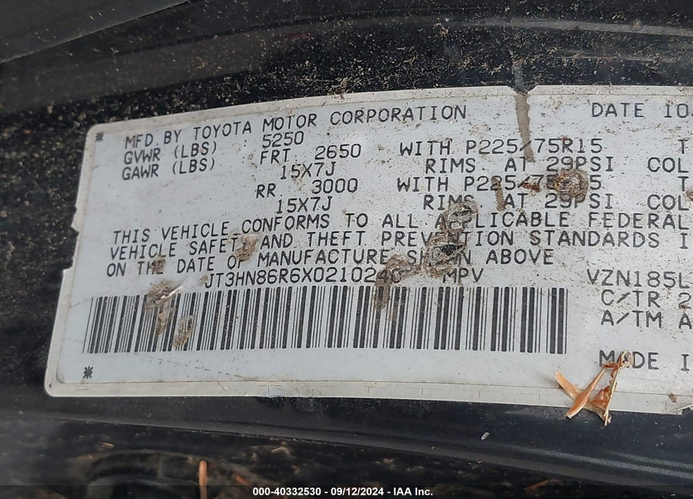 1999 TOYOTA 4RUNNER SR5 V6 VIN: JT3HN86R6X0210240