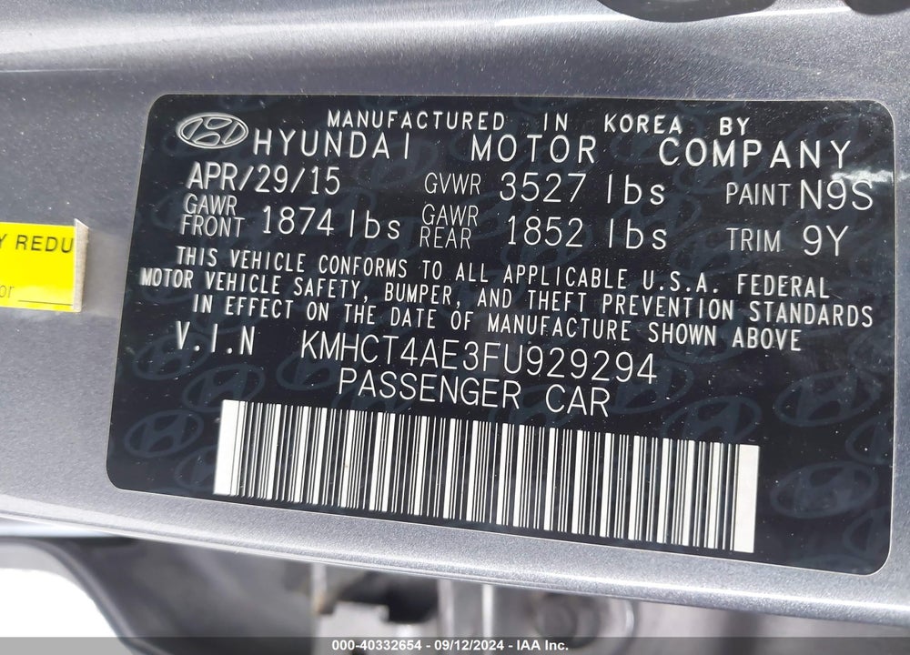 2015 HYUNDAI ACCENT GLS VIN: KMHCT4AE3FU929294