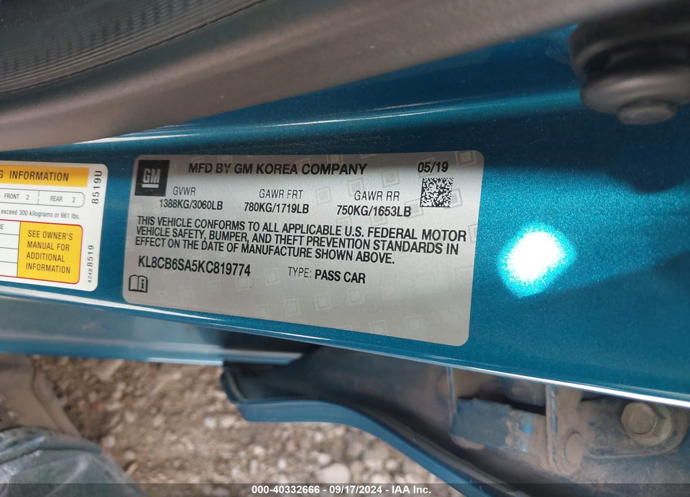 2019 CHEVROLET SPARK LS CVT VIN: KL8CB6SA5KC819774