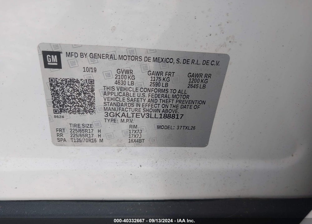 2020 GMC TERRAIN AWD SLE VIN: 3GKALTEV3LL188817