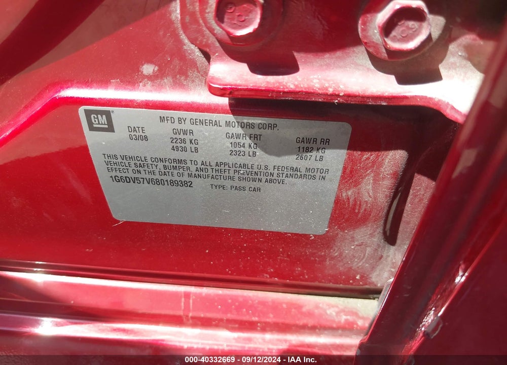 2008 CADILLAC CTS STANDARD VIN: 1G6DV57V680189382