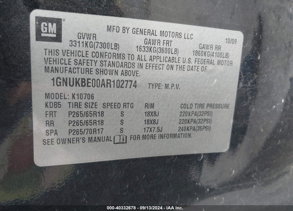 2010 CHEVROLET TAHOE LT VIN: 1GNUKBE00AR102774