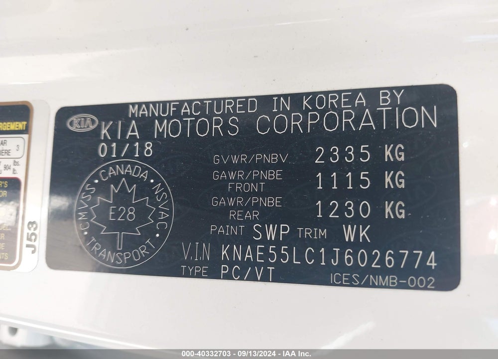 2018 KIA STINGER GT2 VIN: KNAE55LC1J6026774