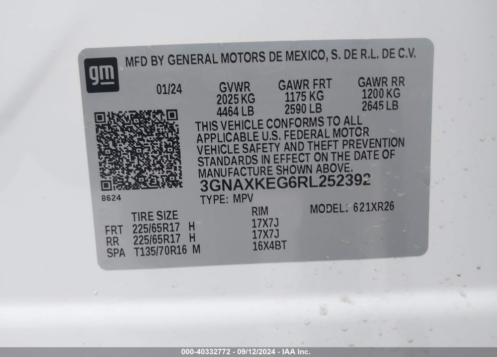 2024 CHEVROLET EQUINOX FWD LT VIN: 3GNAXKEG6RL252392