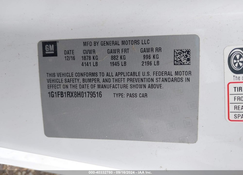 2017 CHEVROLET CAMARO 1LT VIN: 1G1FB1RX8H0179516