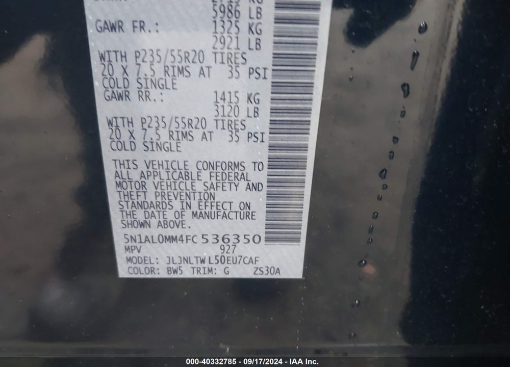 2015 INFINITI QX60 VIN: 5N1AL0MM4FC536350