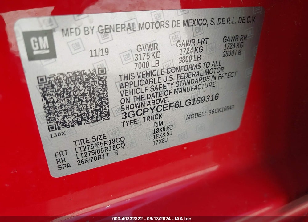 2020 CHEVROLET SILVERADO 1500 4WD SHORT BED CUSTOM TRAIL BOSS VIN: 3GCPYCEF6LG169316