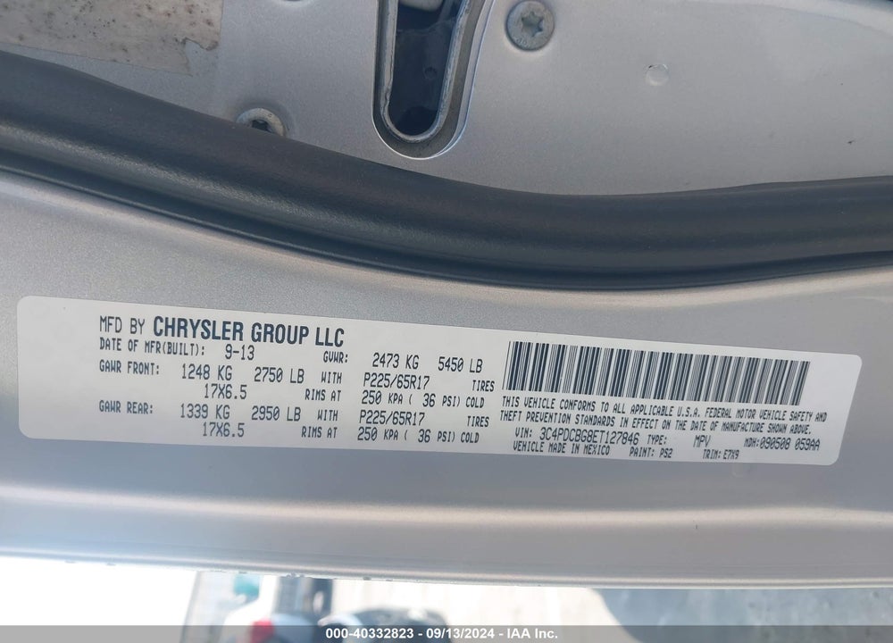 2014 DODGE JOURNEY SXT VIN: 3C4PDCBG8ET127846