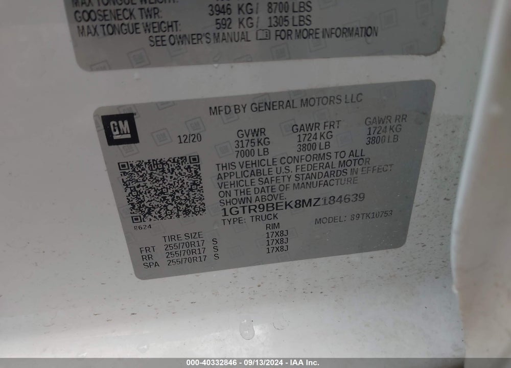 2021 GMC SIERRA 1500 4WD DOUBLE CAB STANDARD BOX SLE VIN: 1GTR9BEK8MZ184639