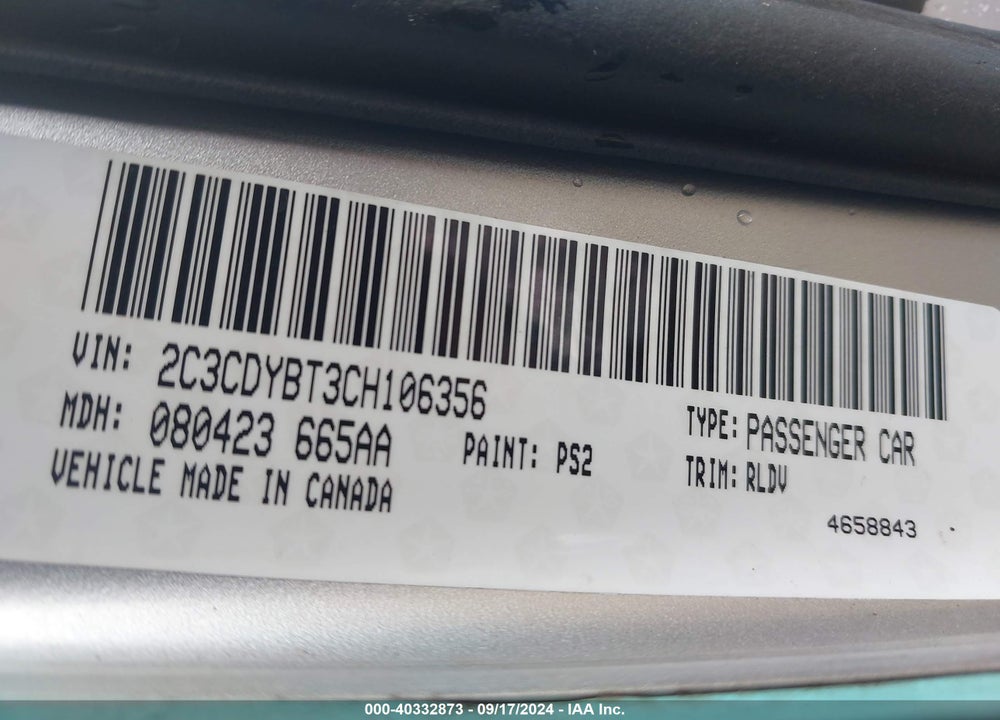 2012 DODGE CHALLENGER R/T VIN: 2C3CDYBT3CH106356