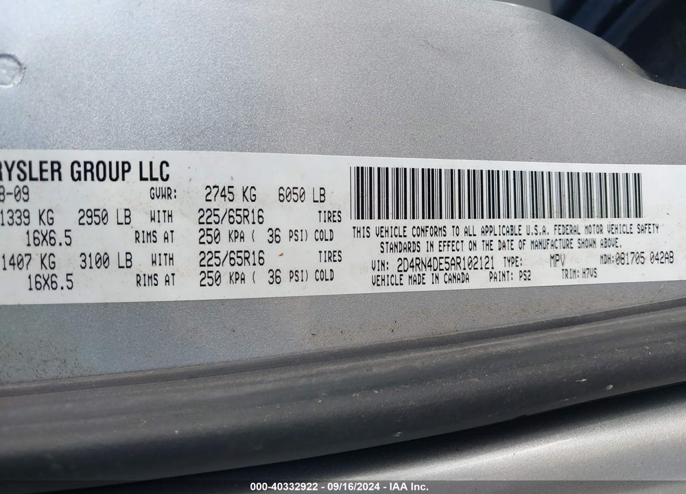 2010 DODGE GRAND CARAVAN SE VIN: 2D4RN4DE5AR102121