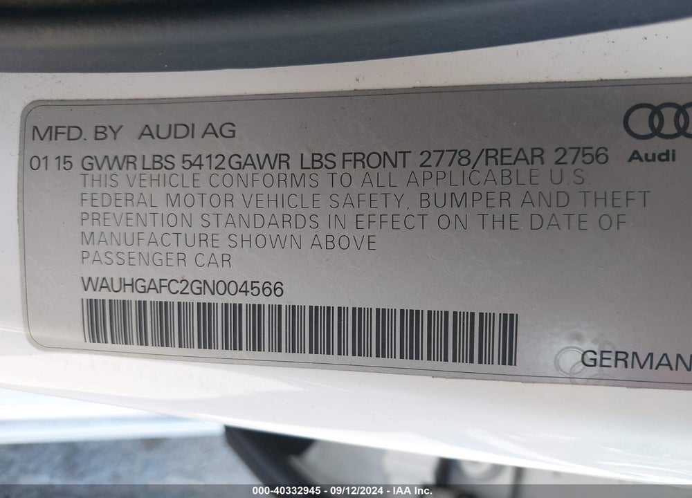 2016 AUDI A6 3.0T PREMIUM PLUS VIN: WAUHGAFC2GN004566