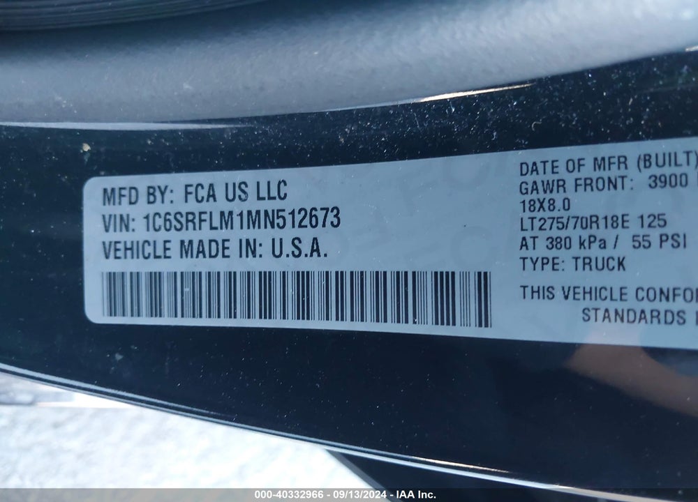 2021 RAM 1500 REBEL 4X4 5'7 BOX VIN: 1C6SRFLM1MN512673