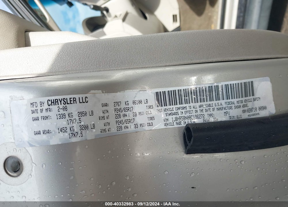 2008 JEEP GRAND CHEROKEE LIMITED VIN: 1J8HR58N08C196272