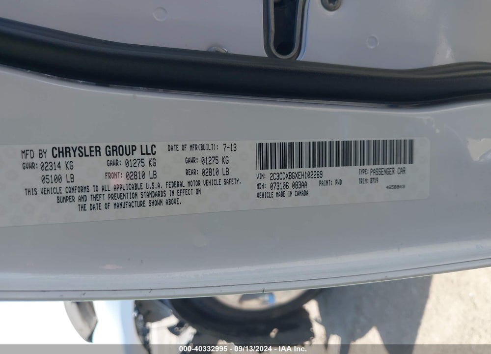 2014 DODGE CHARGER SE VIN: 2C3CDXBGXEH102269