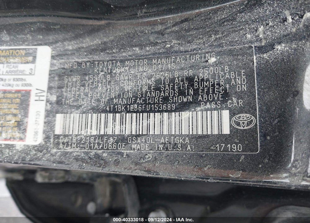 2015 TOYOTA AVALON XLE PREMIUM VIN: 4T1BK1EB6FU153689
