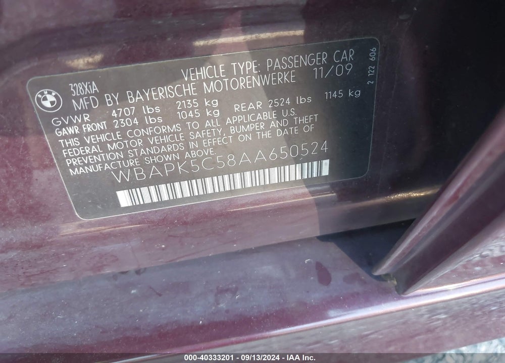 2010 BMW 328I XDRIVE VIN: WBAPK5C58AA650524