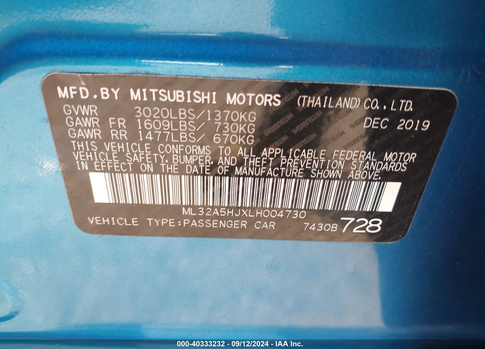 2020 MITSUBISHI MIRAGE LE VIN: ML32A5HJXLH004730