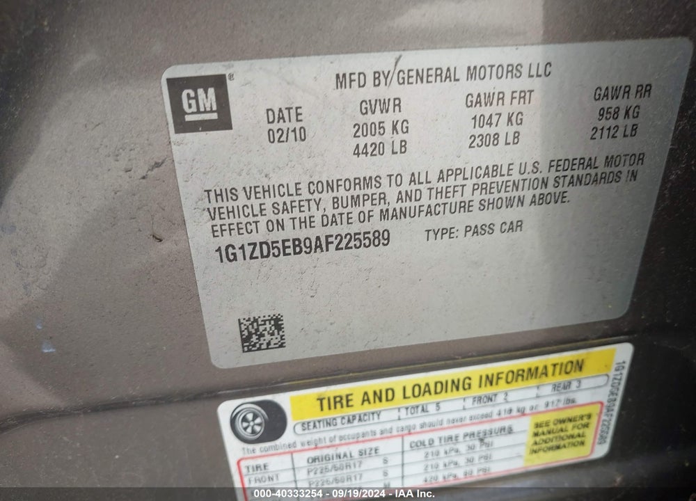 2010 CHEVROLET MALIBU LT VIN: 1G1ZD5EB9AF225589