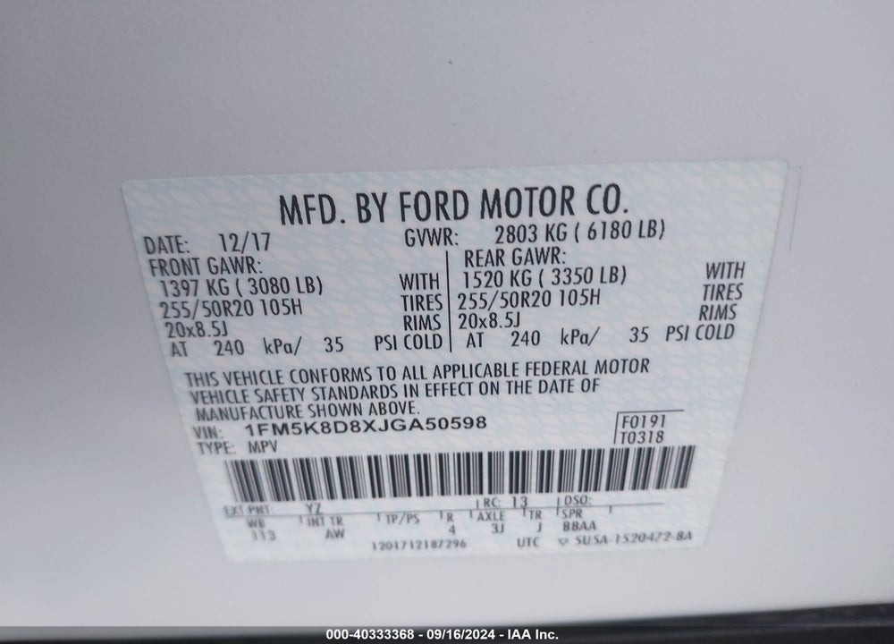 2018 FORD EXPLORER XLT VIN: 1FM5K8D8XJGA50598