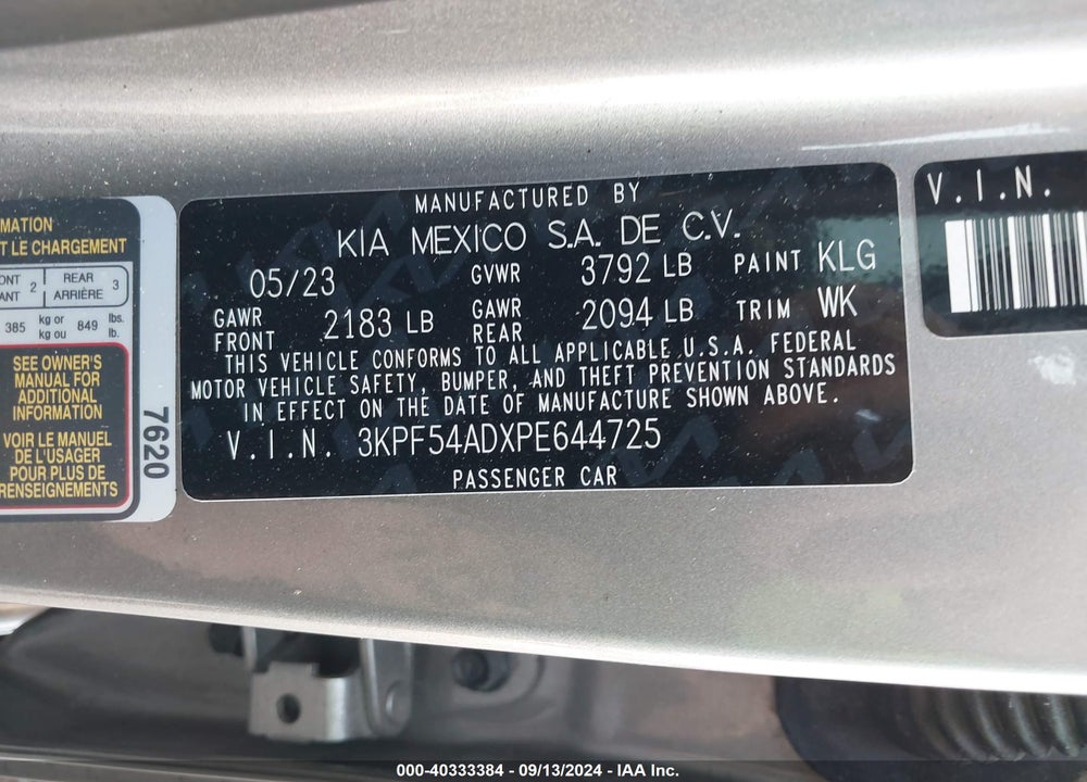2023 KIA FORTE GT LINE VIN: 3KPF54ADXPE644725