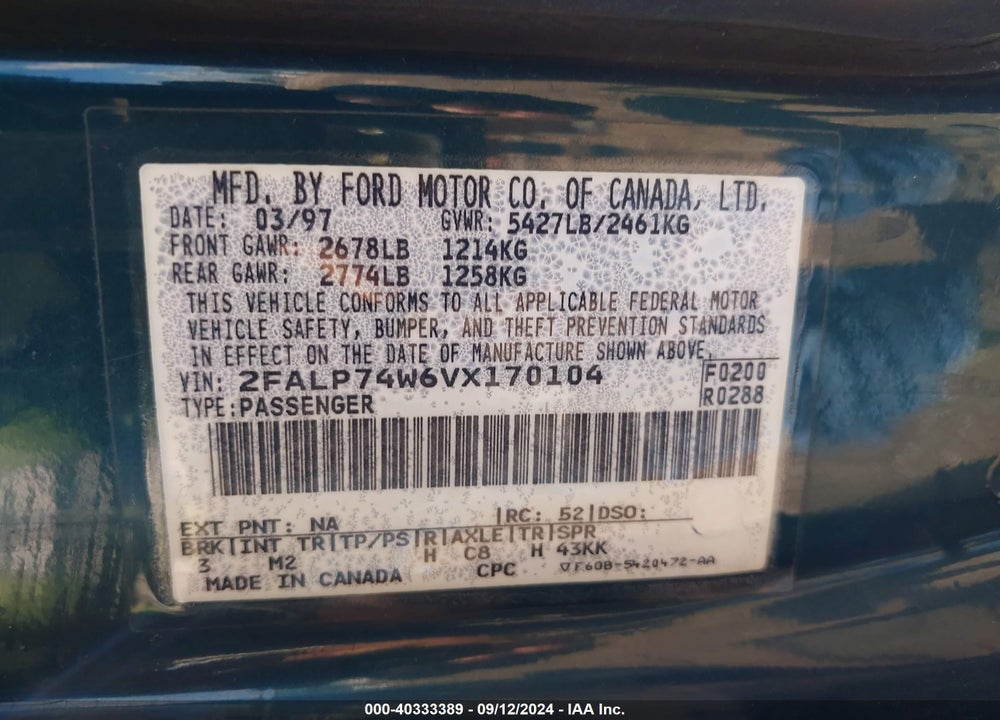 1997 FORD CROWN VICTORIA LX VIN: 2FALP74W6VX170104