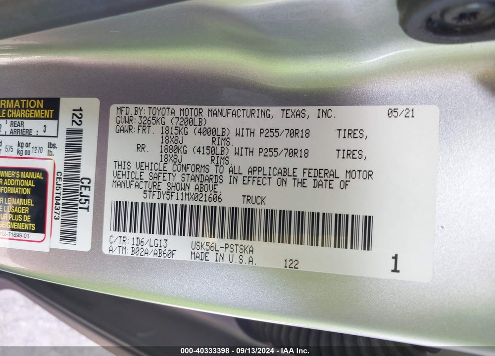 2021 TOYOTA TUNDRA SR5 VIN: 5TFDY5F11MX021606