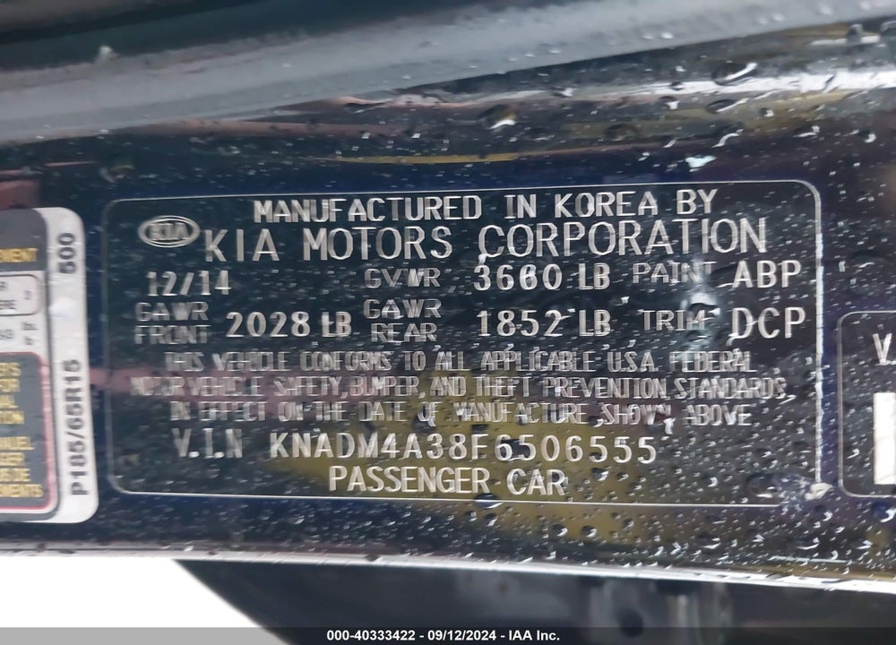 2015 KIA RIO LX VIN: KNADM4A38F6506555