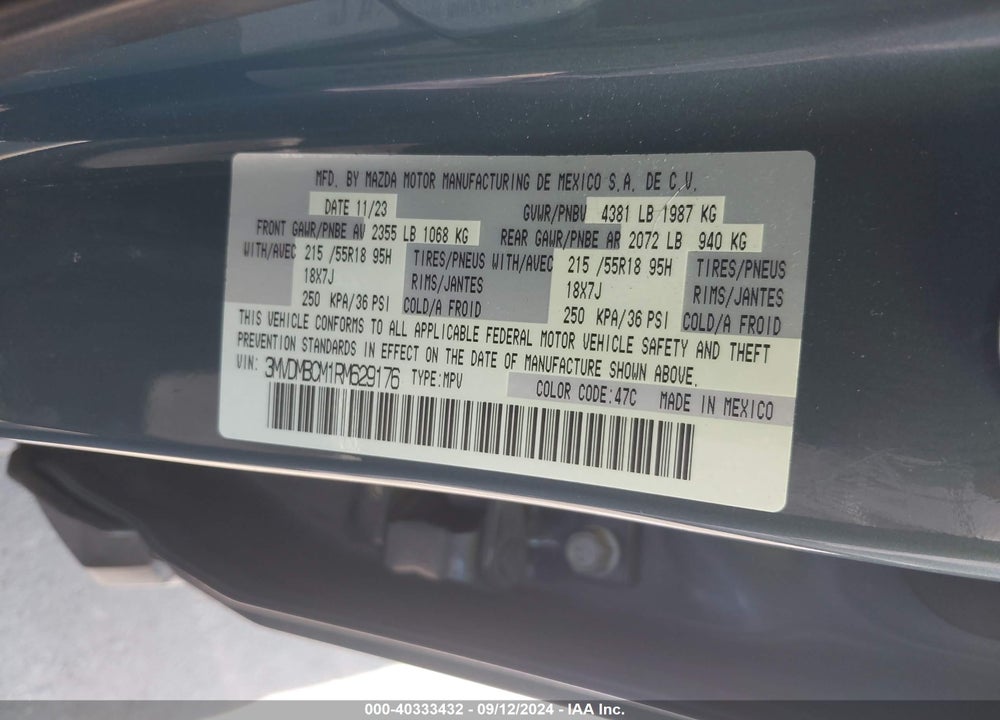 2024 MAZDA CX-30 2.5 S CARBON EDITION VIN: 3MVDMBCM1RM629176