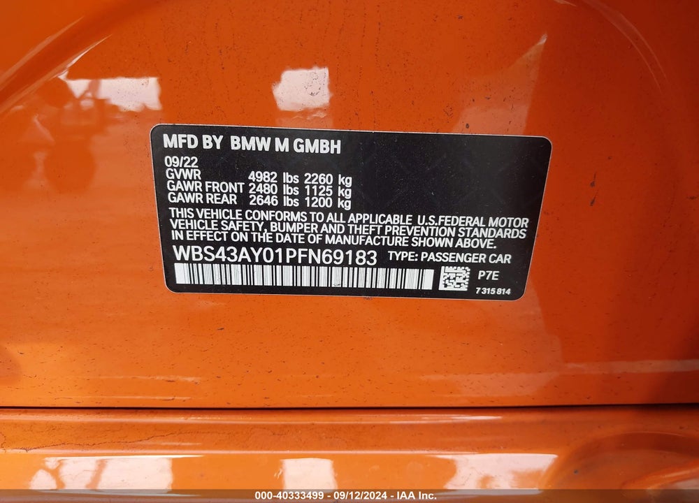 2023 BMW M3 COMPETITION XDRIVE VIN: WBS43AY01PFN69183