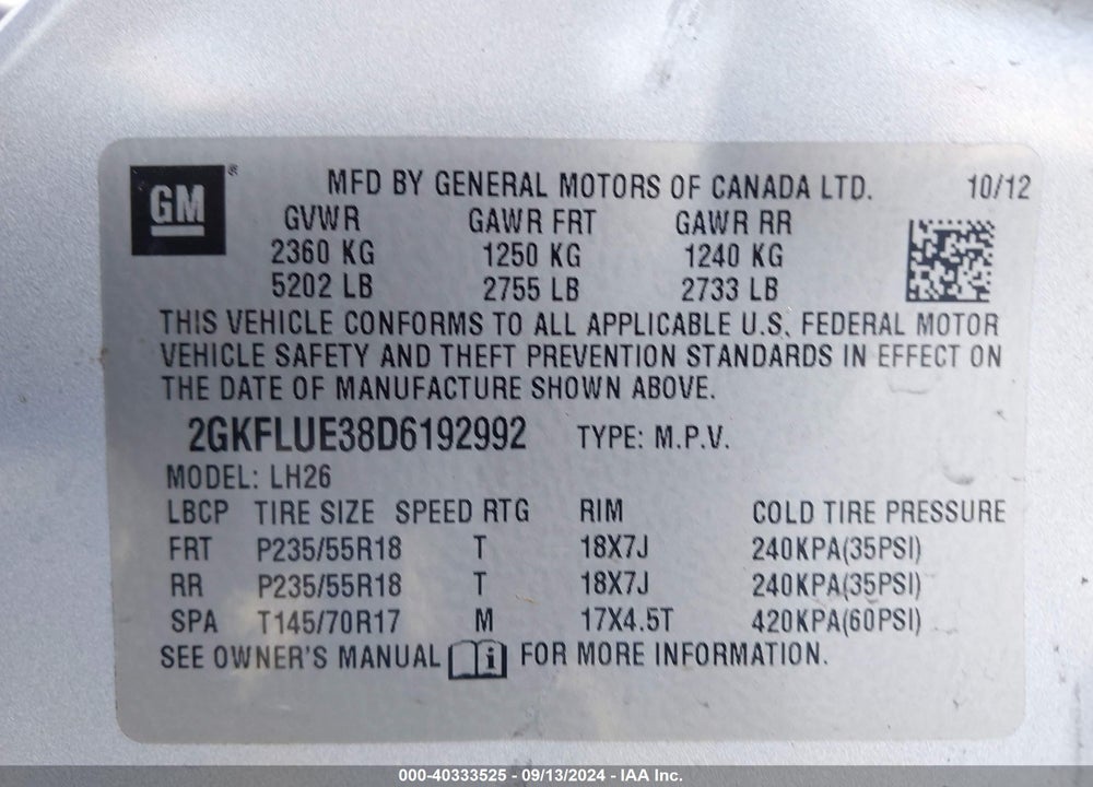 2013 GMC TERRAIN SLT-1 VIN: 2GKFLUE38D6192992