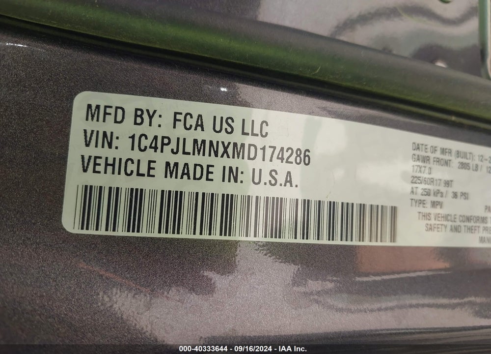 2021 CHEROKEE JEEP  LATITUDE LUX FWD VIN: 1C4PJLMNXMD174286