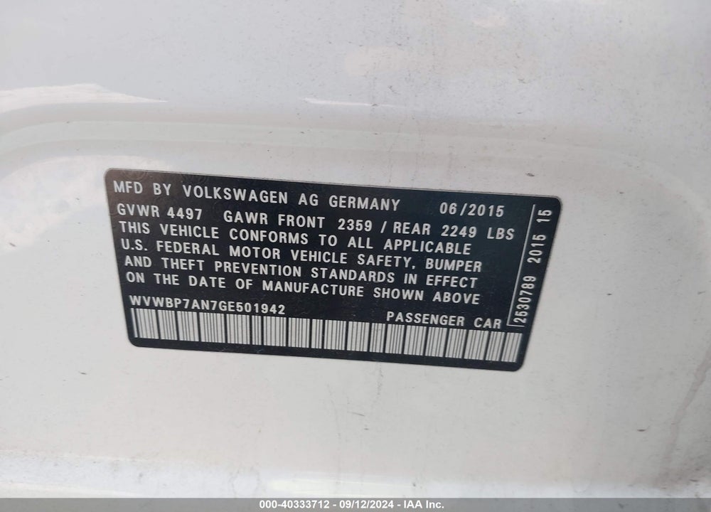 2016 VOLKSWAGEN CC 2.0T R-LINE VIN: WVWBP7AN7GE501942