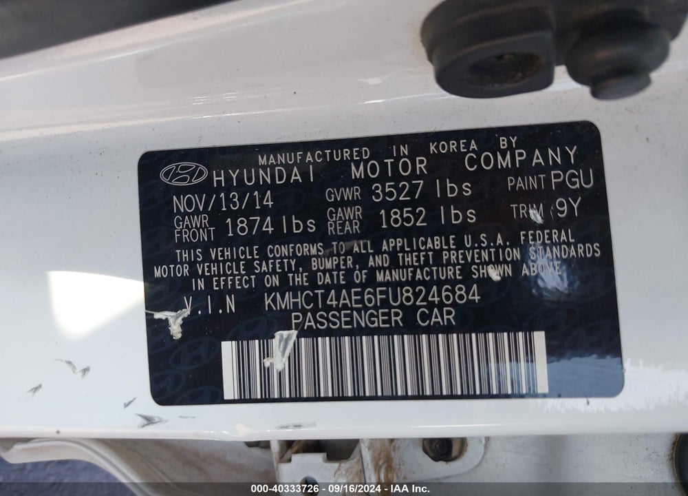 2015 HYUNDAI ACCENT GLS VIN: KMHCT4AE6FU824684