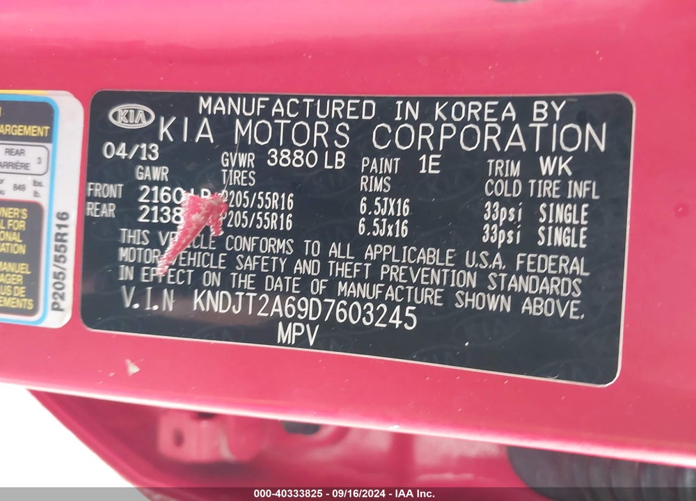 2013 KIA SOUL VIN: KNDJT2A69D7603245