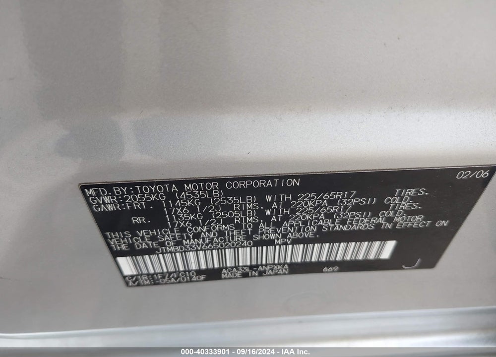 2006 TOYOTA RAV4 VIN: JTMBD33V665020240