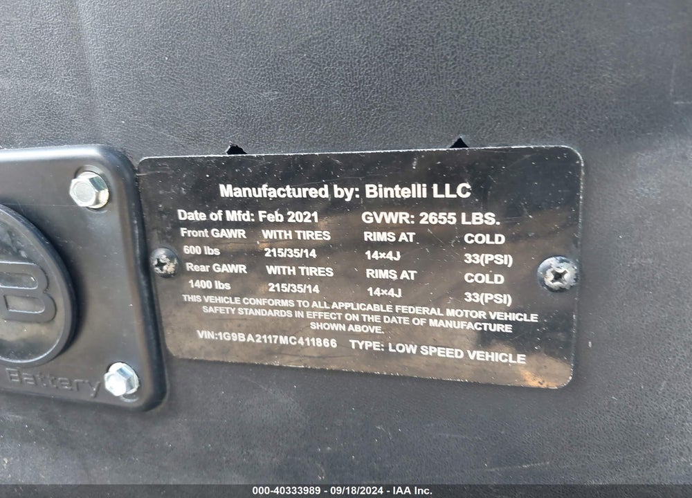 2021 BUDDY 125 VIN: 1G9BA2117MC411866